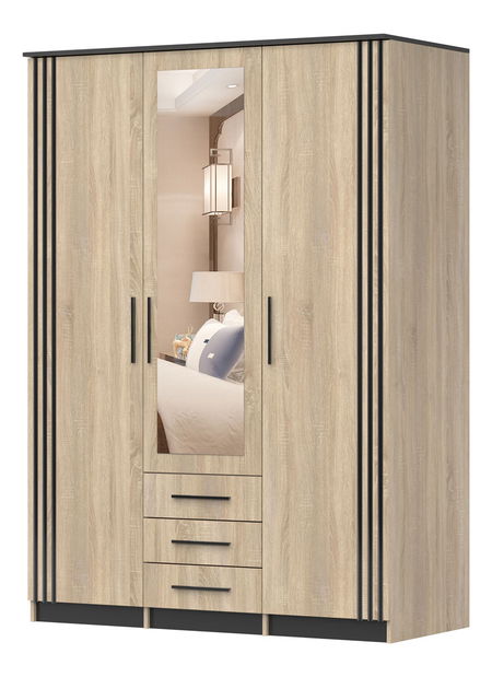 Ormar za garderobu Sabine 3DII (hrast sonoma + crna)