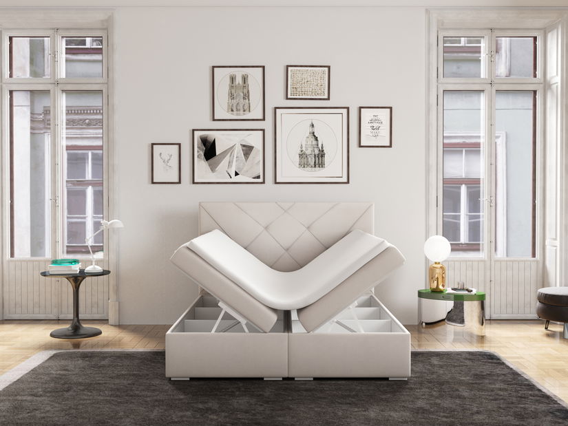 Bračni krevet Boxspring 160 cm Darro (bijela) (s prostorom za odlaganje)