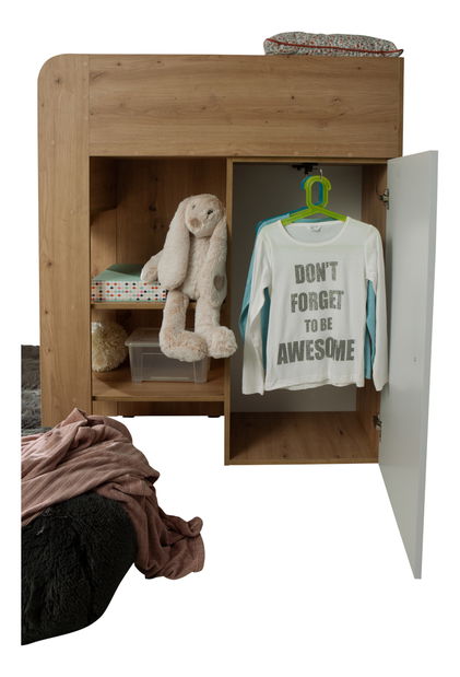 Dječji kombinirani krevet 90 cm Sami 1 (hrast artisan + bijela mat + crne ručke)