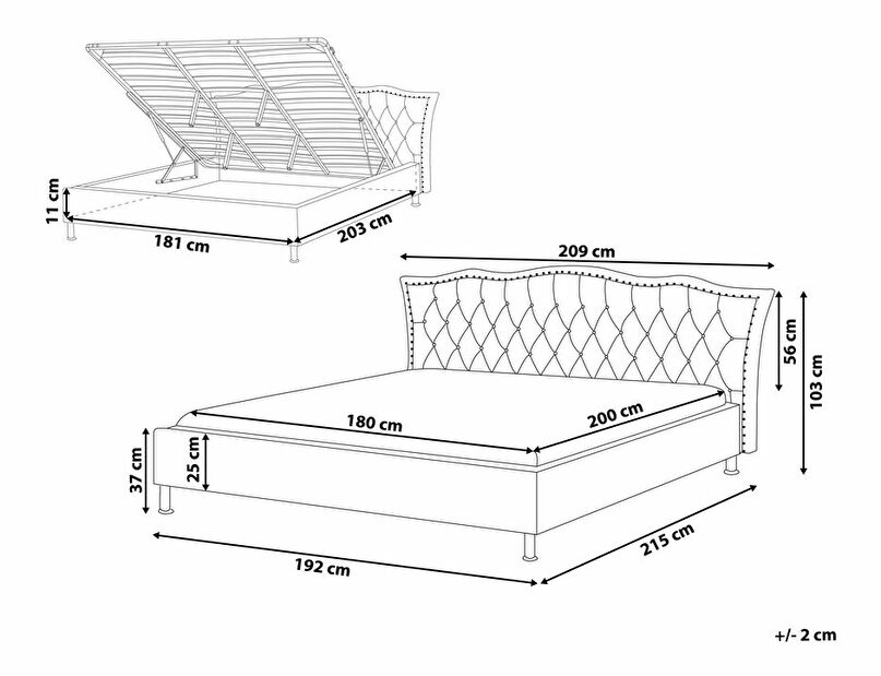 Bračni krevet 180 cm MATH (s podnicom i prostorom za odlaganje) (siva)