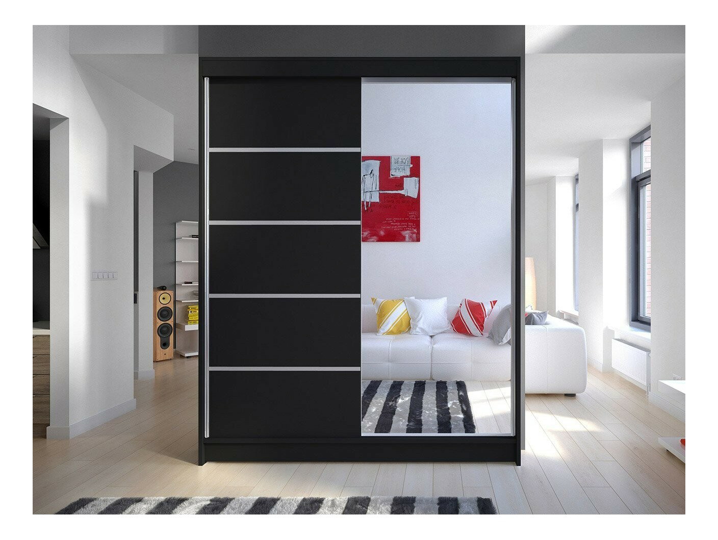 Ruhásszekrény Bianca III (fekete + tükör) (RGB LED világítás színes)