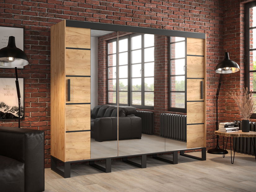 Dulap de haine 250 cm Lennox V4 (Stejar craft auriu + negru)