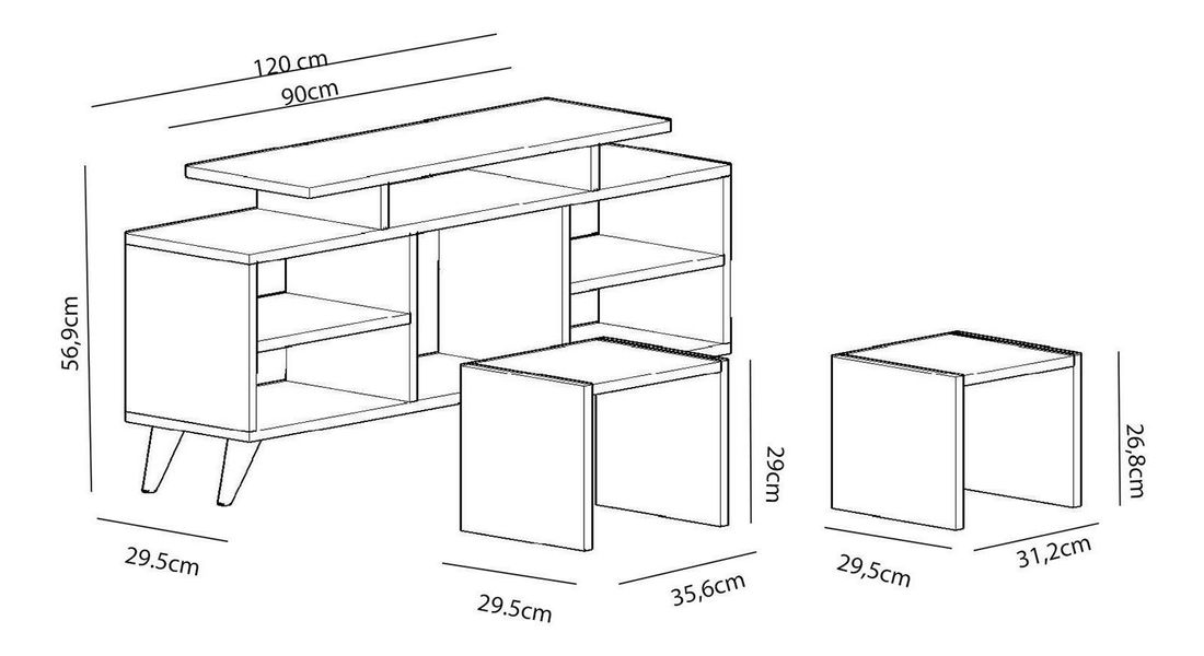 Set mobilier living Kutanetta (alb + Lemn deschis)