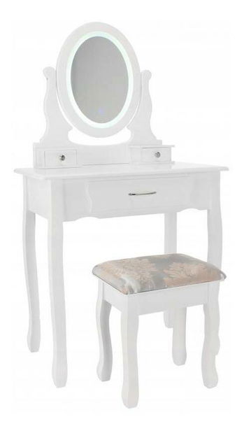 Fésülkődőasztal zsámollyal Sophiina (LED világítással) (fehér)