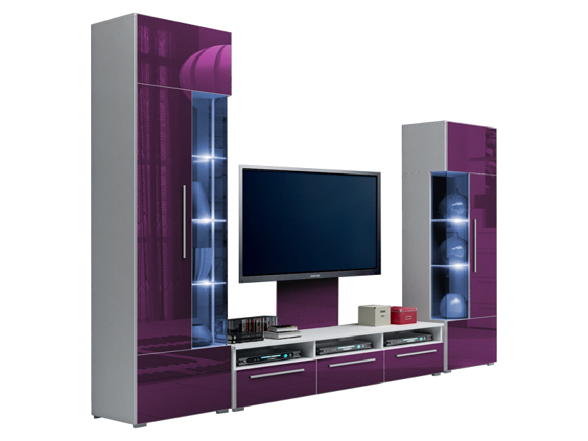 Mobilier living Ramon II (alb + violet) (cu iluminat)