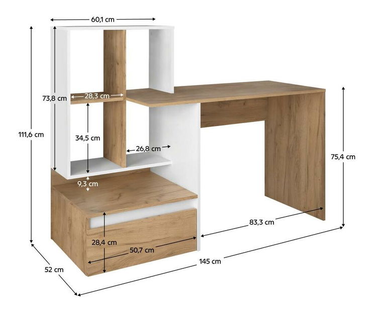 PC asztal Nacio (artisan tölgy + fehér) 