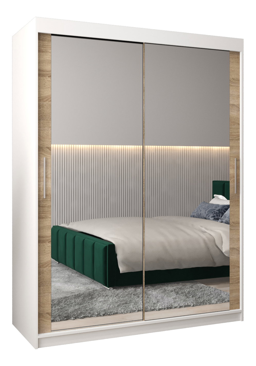 Ruhásszekrény 150 cm Toki 3 (matt fekete + sonoma tölgy)