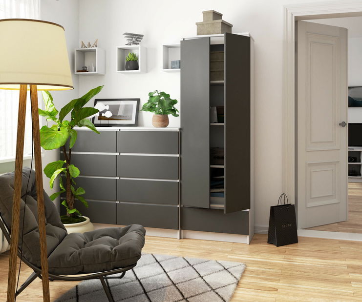 Dulap cu rafturi Renzo (alb + gri)