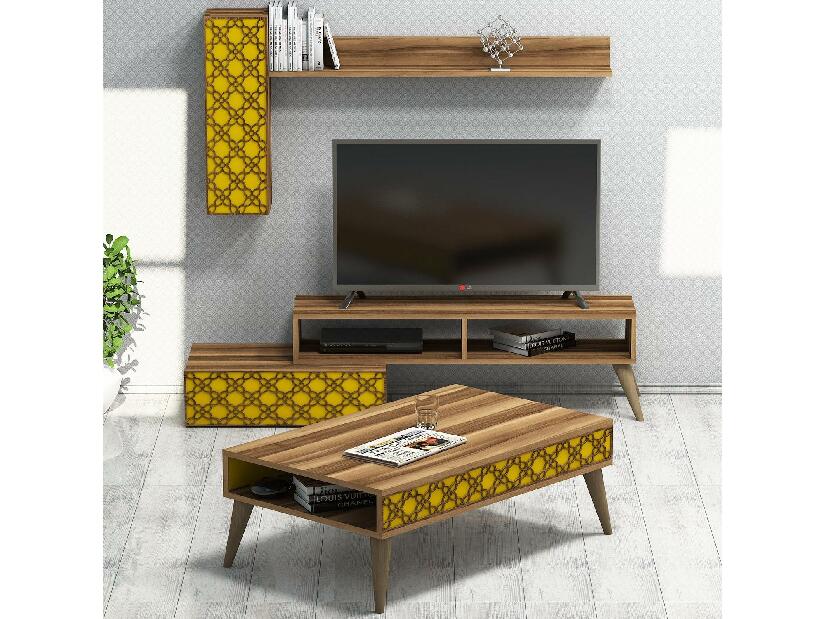 Set mobilier pentru living Komite (Nuc + galben) 