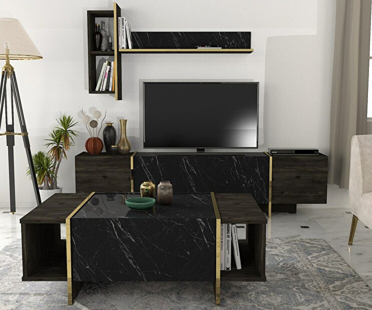 Mobilier living Vivaldi (Negru + Auriu)