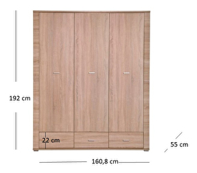 Ormar za garderobu Gwenn 3D3S (hrast sonoma)