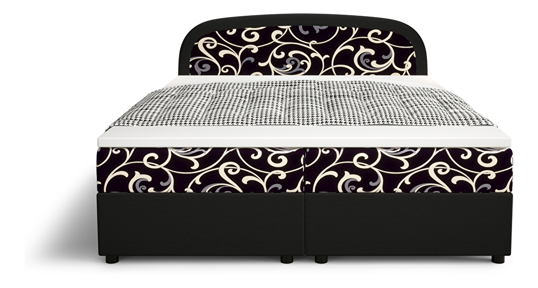 Manželská posteľ Boxspring 180 cm Brick (čierna + vzor kvet) (s matracom a úložným priestorom)