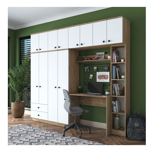 Mobilier cameră studenți Bivake 2 (nuc + alb)