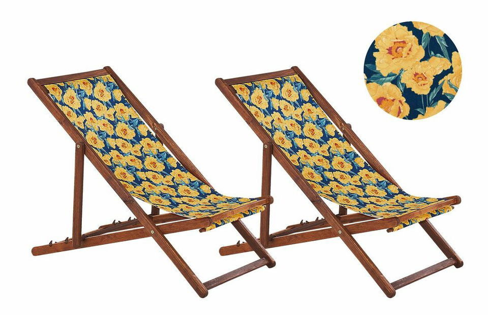 Set 2 buc șezlong de grădină cu huse de rezervă Antio (flori galbene)