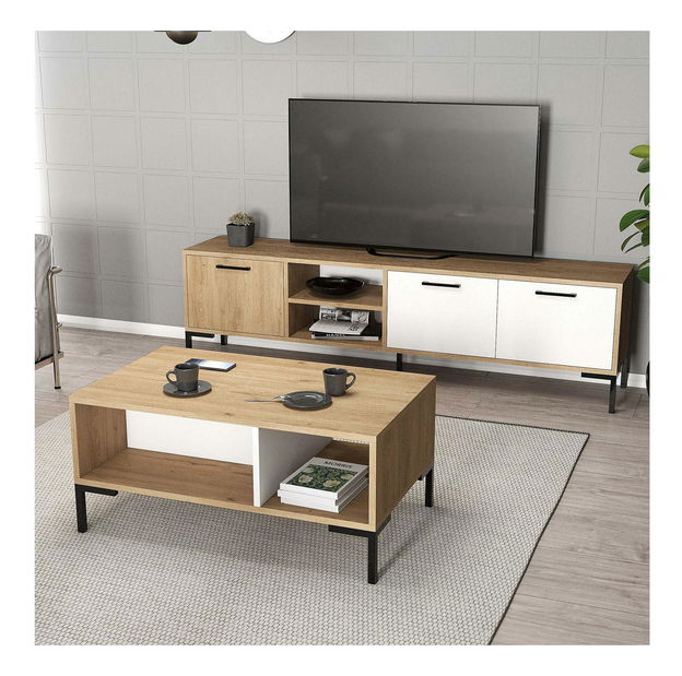 Súprava nábytku do obývačky Povipi 2 (dub + biela) 