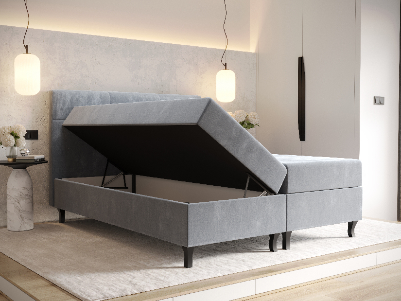Manželská posteľ Boxspring 160 cm Lumba (olivová) (s matracom a úložným priestorom)