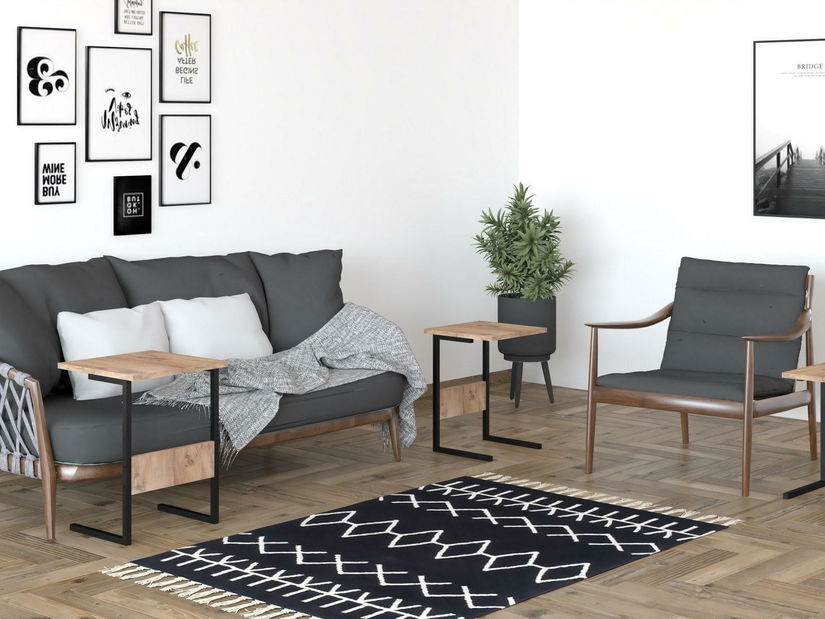 Set 3buc. măsuțe cafea Bameni (negru + pin atlantic) 