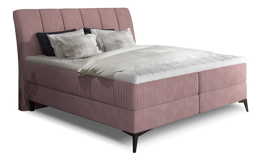 Pat matrimonial Boxspring 160 cm Alberto (roz) (cu saltele)