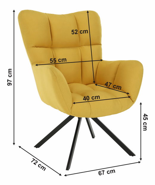 Dizájnos forgó fotel Komand (sárga)