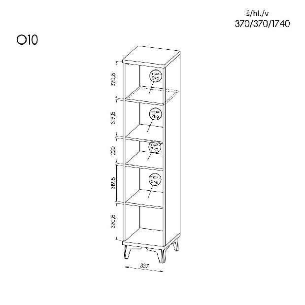 Raft typ O10 Onley (alb lucios + stejar riva)