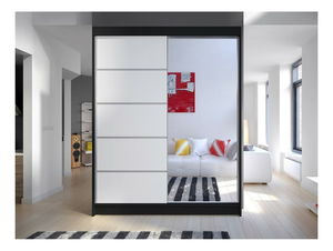 Dulap de haine Bianca III (Negru + Alb + oglindă) (fără iluminat)