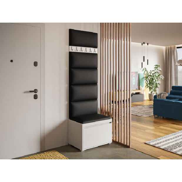 Mobilier pentru hol Kendora 60 (cu 6 buc panouri tapițate Pazara 60x30) (piele ecologică soft 011 (Negru)