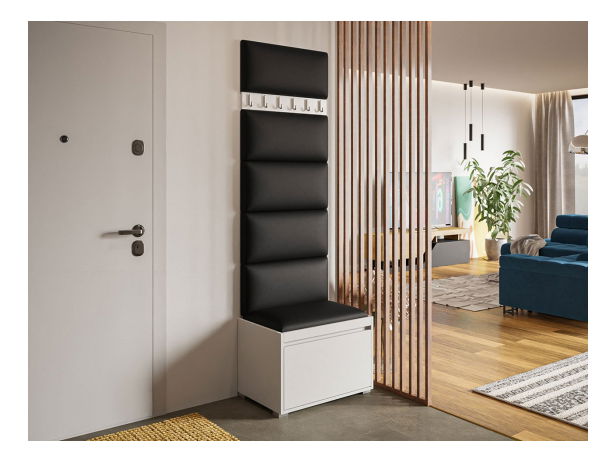 Előszoba bútor Kendora 60 (6 db Pazara 60x30-as kárpitozott fali panelekkel) (öko-bőr soft 011 + fekete)