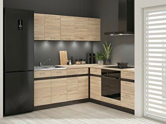Rohová kuchyňa BRW Junona Line 200 + 200 cm (wenge + dub sonoma + dub sonoma)