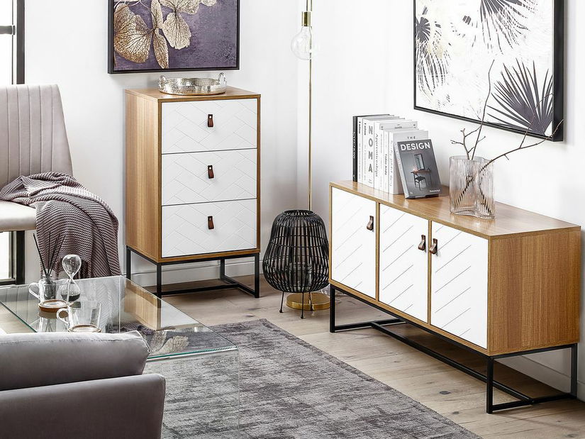 Comodă NAVVEA (lemn deschis + alb)