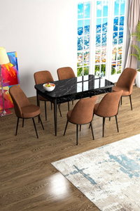 Set dining Hana (nuc baroc + roz prăfuit) (pentru 6 persoane)