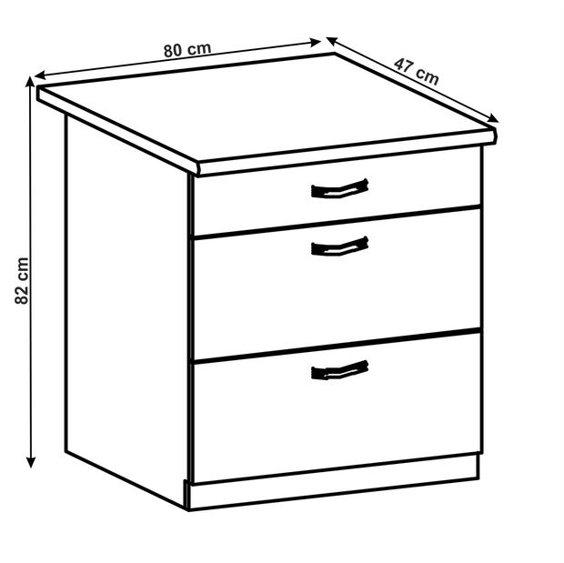 Dulap inferior de bucătărie D80S3 Lanaya (Alb + Gri mat)
