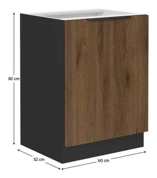 Dulap inferior de bucătărie Monzesa 60 D 1F BB (nuc okapi + negru) 