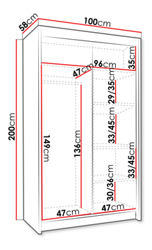 Ruhásszekrény tolóajtókkal Monata IV 100 (fehér + arany) 