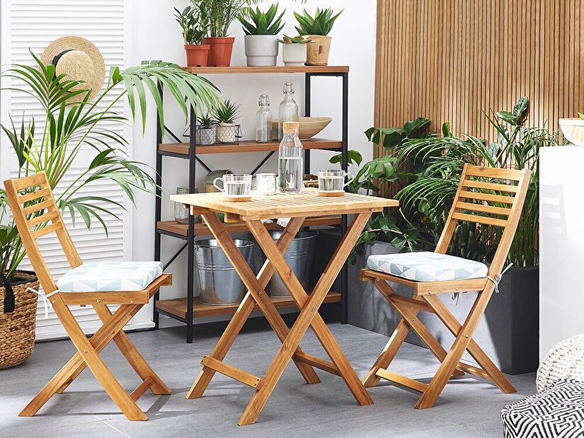 Bistro set FIJI (masiv) (svijetlo smeđa) (s plavim jastucima)