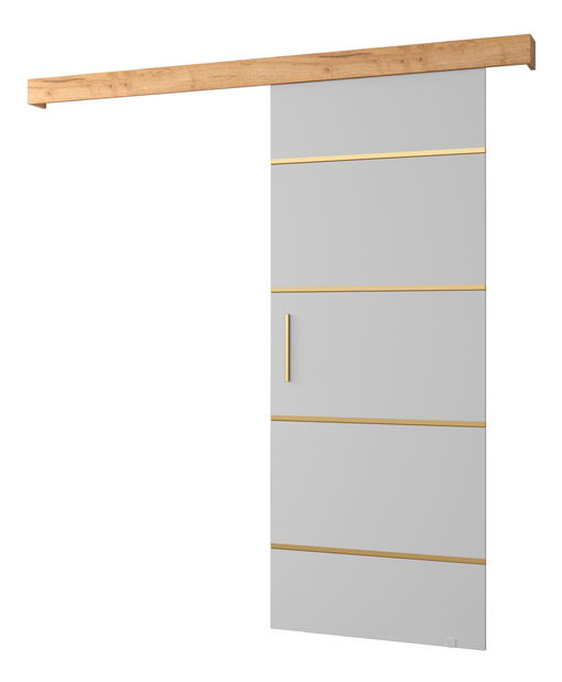 Uși culisante 90 cm Sharlene IV (alb mat + stejar artisan + auriu)