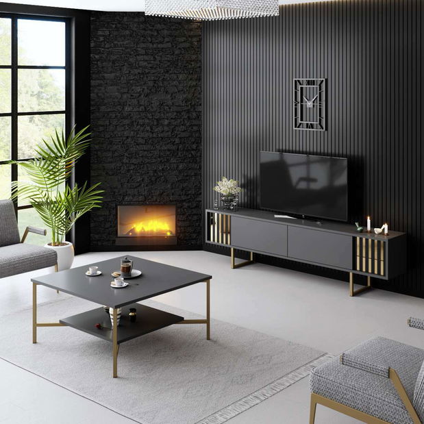 Masă TV/Dulap Goldise (antracit + auriu)