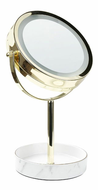 Kozmetické zrkadlo Shevaun (zlatá + biela) (s LED osvetlením)