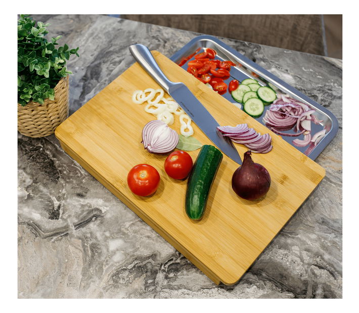 Fiókos vágódeszka Tarosh 1 (bambusz + acél)