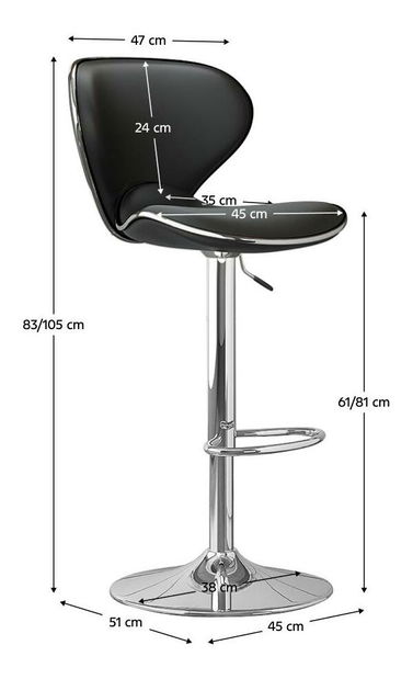 Scaun bar Heidi (negru + crom)