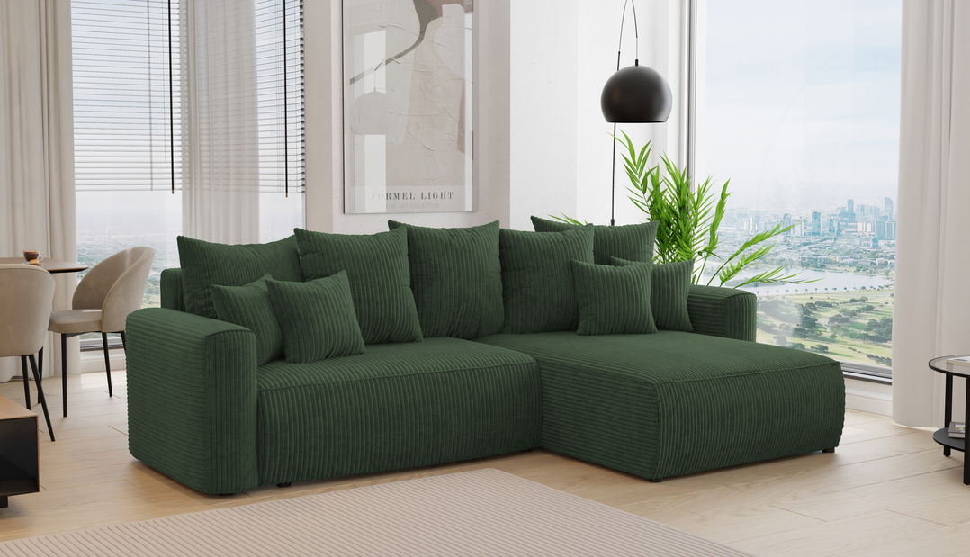 Rohová sedačka Baria (P) (tmavozelená)