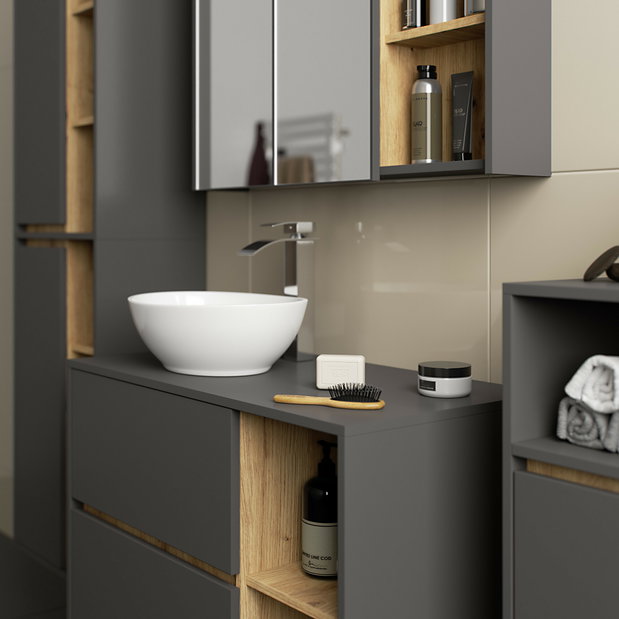 Set mobilier baie Vambos luxe (grafit + stejar artizanal)