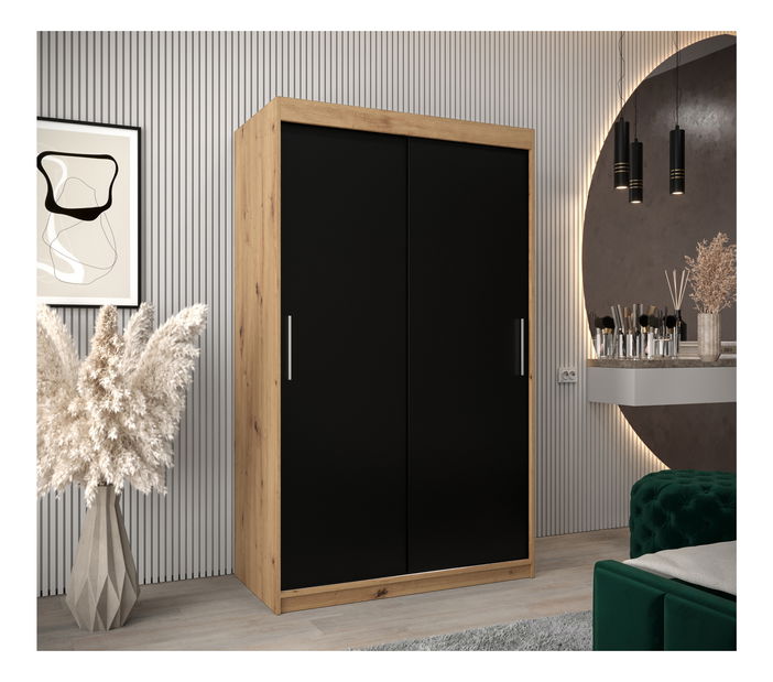 Dulap de haine 120 cm Toki (stejar artisan + negru mat)