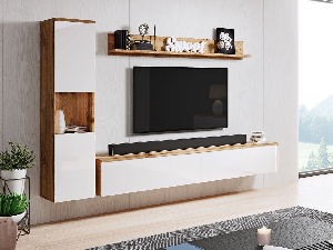 Mobilier living Nova BR (Stejar wotan + Alb lucios) (fără iluminat)