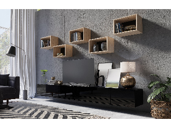 Mobilier living Calabria C32 BLACK (Negru + Stejar artisan) (fără iluminat)