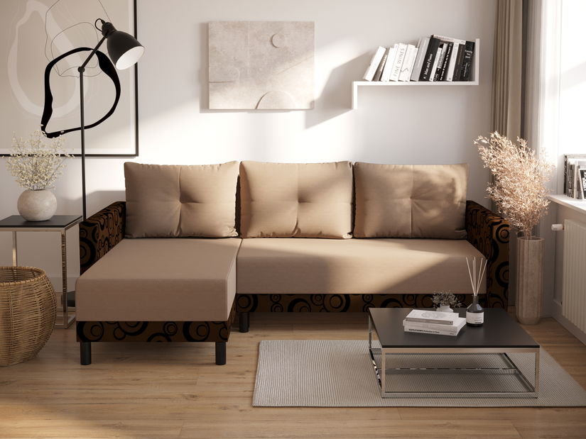 Rohová sedacia súprava Glimmer L (béžová + tmavohnedá) (L)