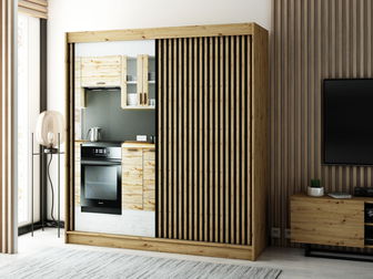 Ruhásszekrény 200 cm Ladonna 2 (artisan tölgy + matt fekete) (tükörrel)