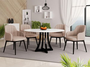Set mobilier sufragerie (pentru 4 persoane) Descartes 100 (riz + alb + negru)