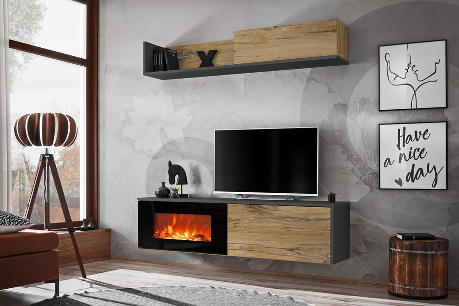 Mobilier living cu șemineu electric Donberry E (antracit + stejar flagstaff)
