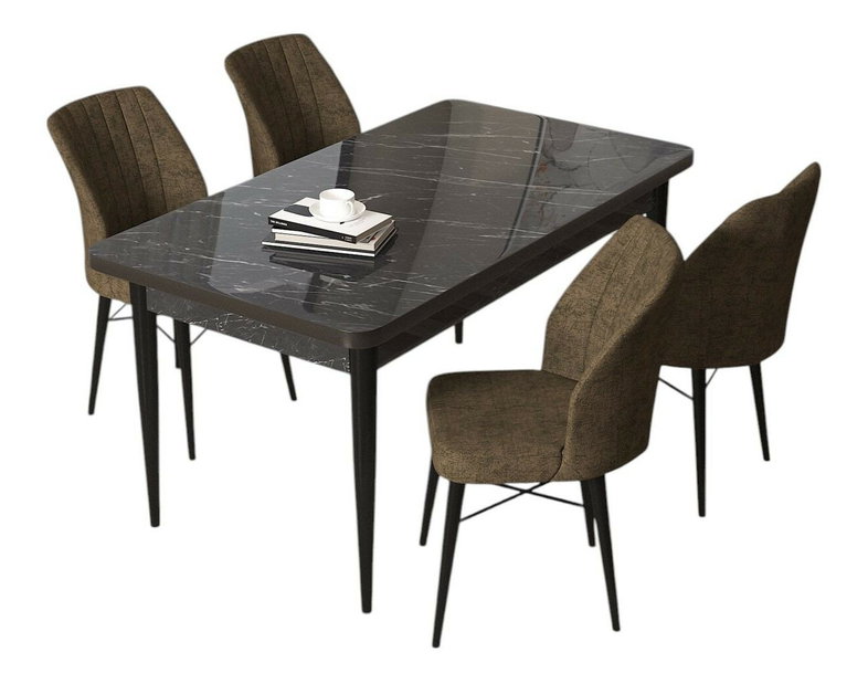 Set dining Arpo (marmură neagră + maro) (pentru 4 persoane)
