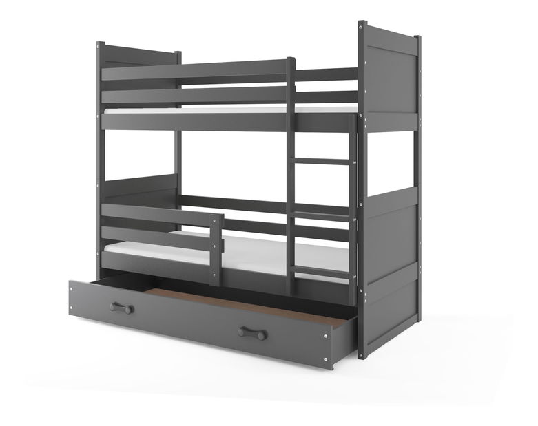 Emeletes ágy 90 x 200 cm Ronnie B (grafit + grafit) (ágyrácsokkal és tárolóhellyel)